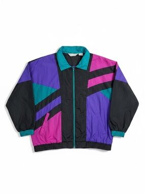 Blair Vintage 80s 90s Colourblock Jacket 3XL Black Purple Teal Magenta